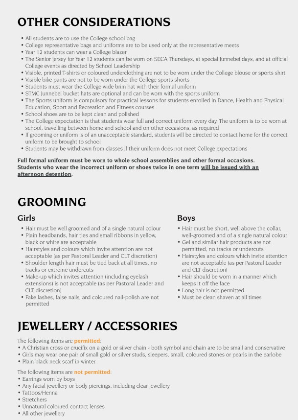 informational poster outlining grooming, jewellery and uniform expectations, representing school standards and personal presentation guidelines