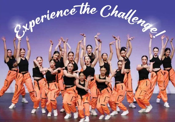 students performing a high energy group dance routine with promotional text, highlighting performing arts participation and co curricular opportunities