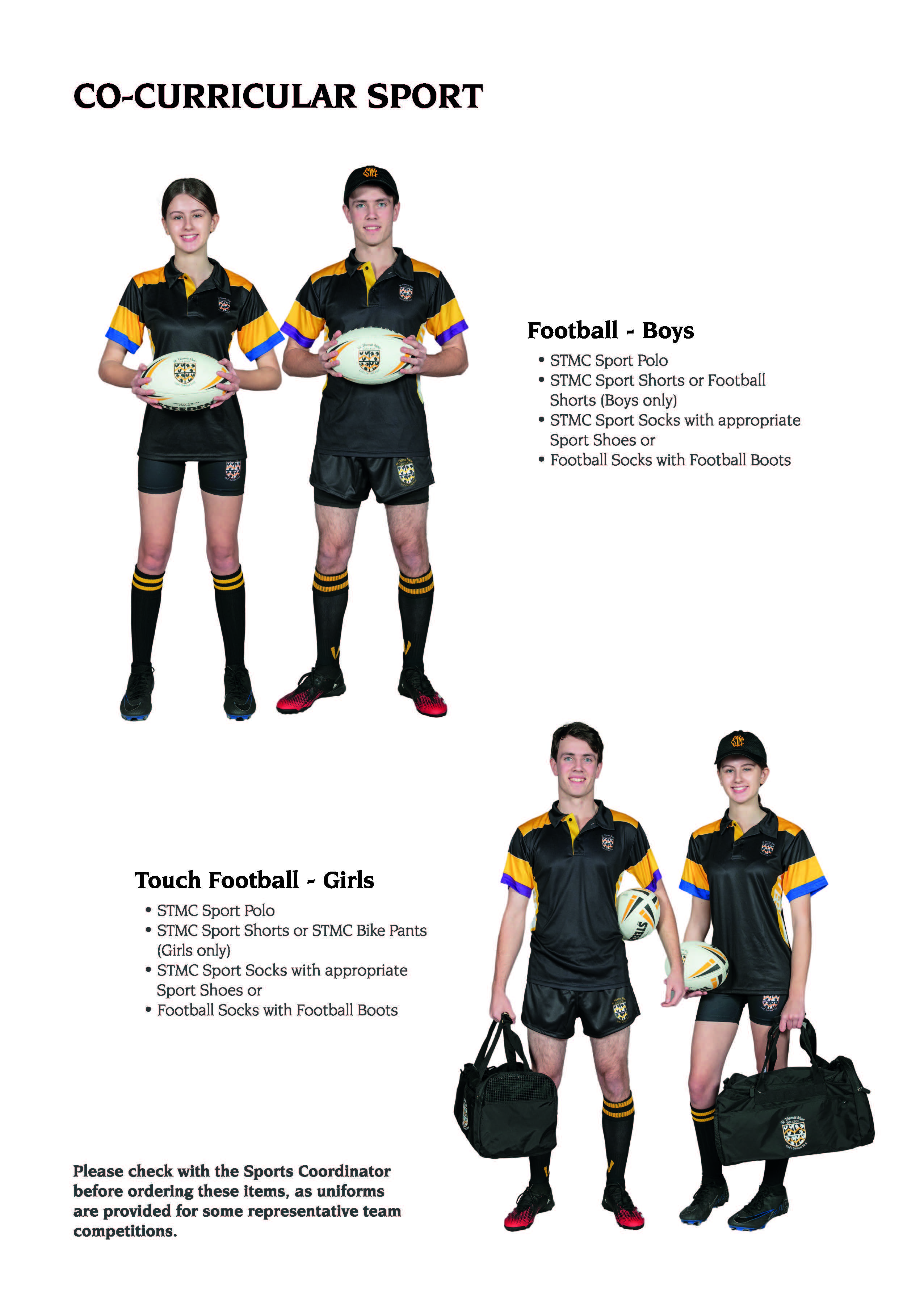 collage showing sports uniform options for students, highlighting activewear for physical education and sporting activities
